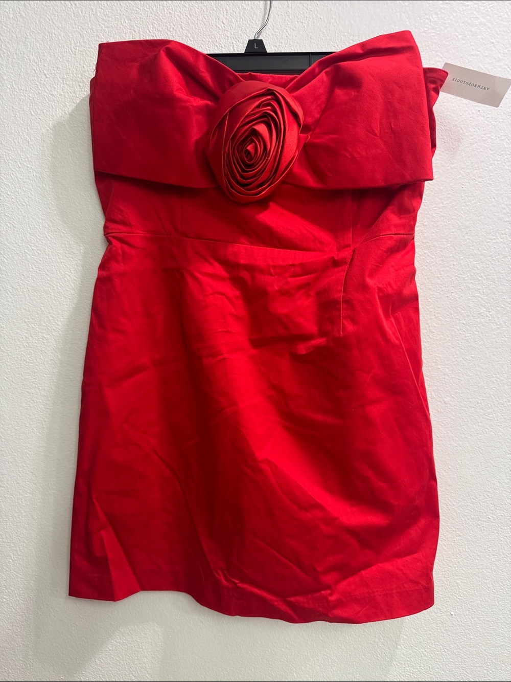 Anthropologie Strapless Red Rosette Cocktail Dress